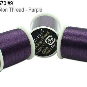 Miyuki Beading Threads 50M Sold Per Spool. Purple, Lt. Blue, Green, Black, Yellow, Pink, Lt. Brown, Peridot