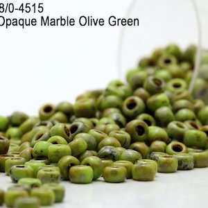RR 8/0-4515 Miyuki Round Rocailles  Picasso Opaque Marble Olive Green  , 15gr - 30gr Glass Seed Beads