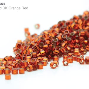 DB-0601 Miyuki Delica 11/0, Silver Lined DK. Orange Red, 5 - 20 gram Seed Beads