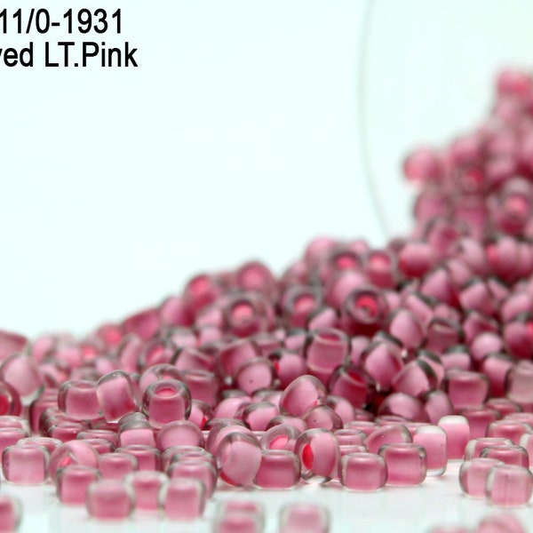 RR 11/0-1931 Miyuki Round Rocailles  Inside Dyed Lt. Pink , 20 - 40- 100 - 500gram Seed Beads