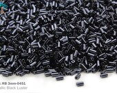 RB 3mm-0451 Miyuki Round Bugles Beads, Metallic Black Luster, 20 gram Seed Beads
