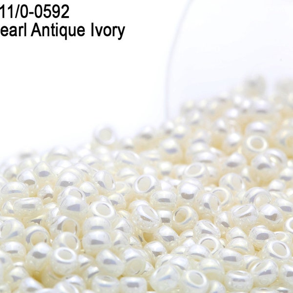 RR 11/0-0592  Miyuki Round Rocailles  Ceylon Pearl Antique Ivory , 20 - 40- 100 - 500gram Seed Beads