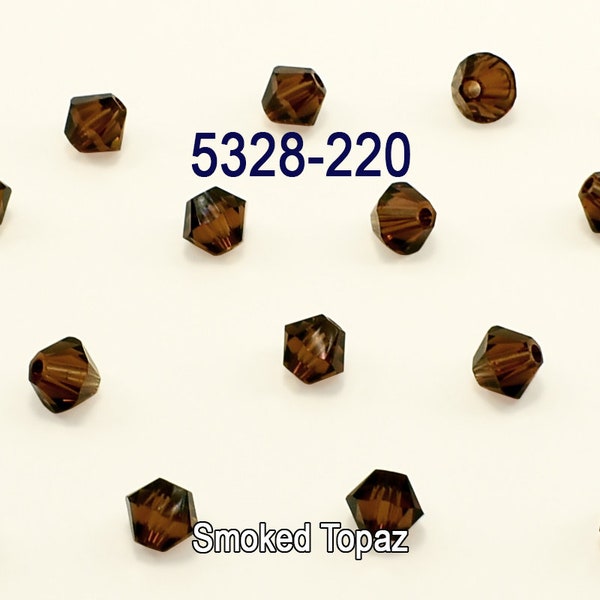 5328-220 Swarovski Bicone Crystal Beads, Smoke Topaz , 3mm-4mm