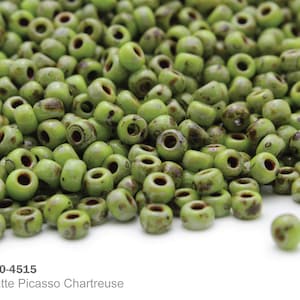 RR 6/0-4515 Miyuki Round Rocailles Beads, Opaque Matte Picasso Chartreuse, 15 - 30 gram Seed Beads