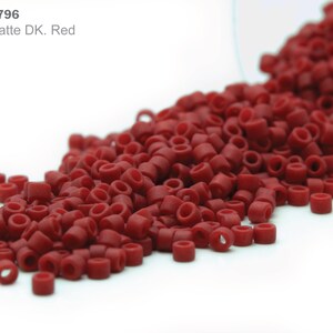DB-0796 Miyuki Delica 11/0, Opaque Matte DK. Red, 5 - 20 gram Seed Beads