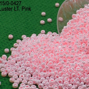 RR 15/0-0427 Miyuki Round Rocailles Beads, Opaque Luster Light Pink, 10 - 30 gram Seed Beads