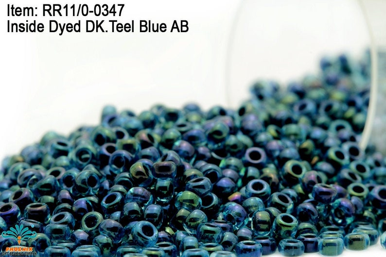 RR 110-0347 Miyuki Round Rocailles Inside Dyed DK 20-40 Teel Blue AB 100-500gram Seed Beads