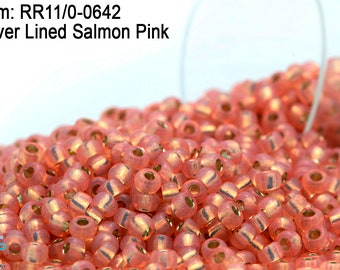 RR 11/0-0642  Miyuki Round Rocailles Silver Lined Salmon Pink , 20 - 40- 100 - 500gram Seed Beads