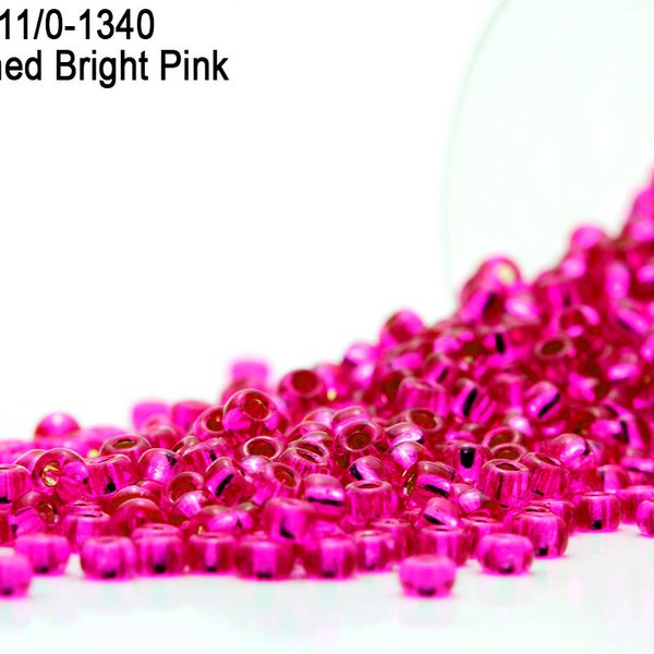 RR 11/0-1340 Miyuki Round Rocailles  Silver Lined Bright Pink , 20 - 40- 100 - 500gram Seed Beads