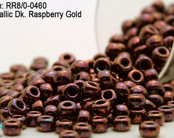 RR 8/0-0460 Miyuki Round Rocailles  Metallic Dk. Raspberry Gold  , 15gr - 30gr Glass Seed Beads