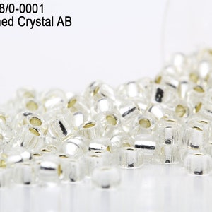 RR 8/0-0001 Miyuki Round Rocailles Beads, Silver Lined Crystal Clear, 15 - 30 gram Seed Beads