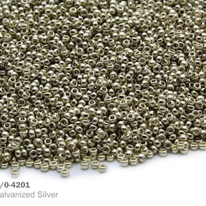RR 15/0-4201 Miyuki Round Rocailles Beads, Duracoat Galvanized Silver, 10 - 30 gram Seed Beads