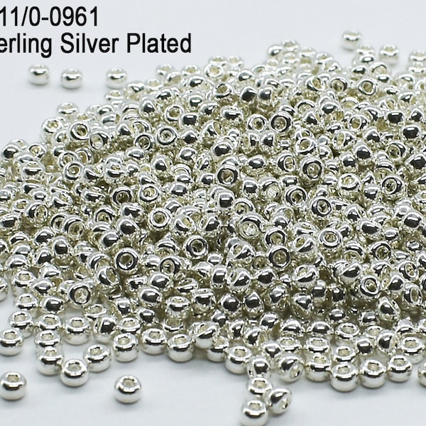 RR 11/0-0961 Miyuki Round Rocailles  Bright Sterling Silver Plated  , 10gr - 20gr - 40gr Glass Seed Beads