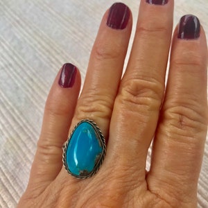 Vintage Blue Turquoise Silver size 6.5 ring, Vintage Silver turquoise ring, image 6