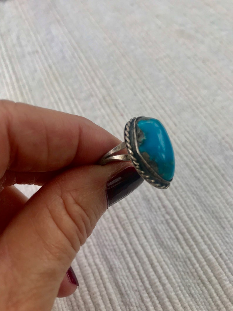 Vintage Blue Turquoise Silver size 6.5 ring, Vintage Silver turquoise ring, image 5