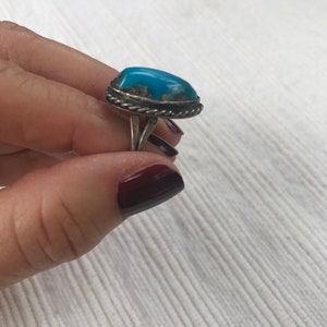 Vintage Blue Turquoise Silver size 6.5 ring, Vintage Silver turquoise ring, image 3