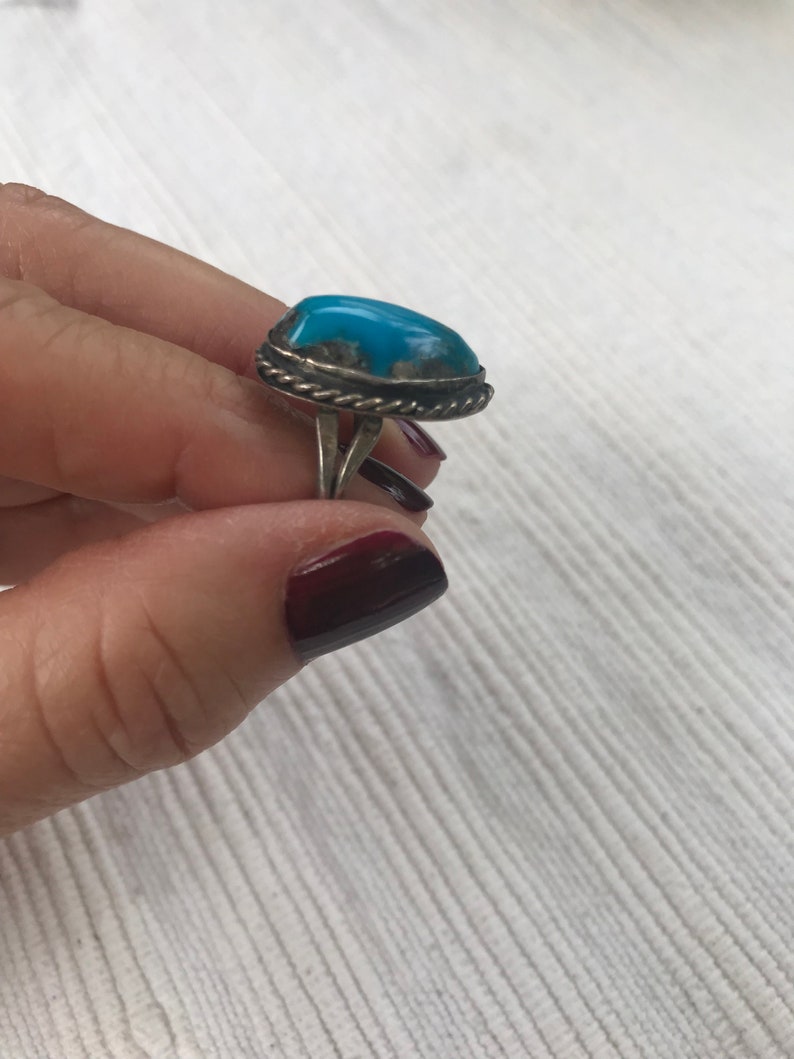 Vintage Blue Turquoise Silver size 6.5 ring, Vintage Silver turquoise ring, image 3