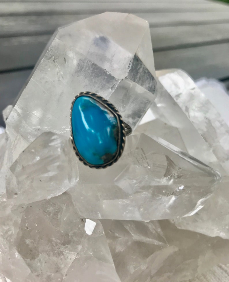 Vintage Blue Turquoise Silver size 6.5 ring, Vintage Silver turquoise ring, image 1