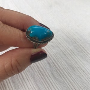 Vintage Blue Turquoise Silver size 6.5 ring, Vintage Silver turquoise ring, image 2