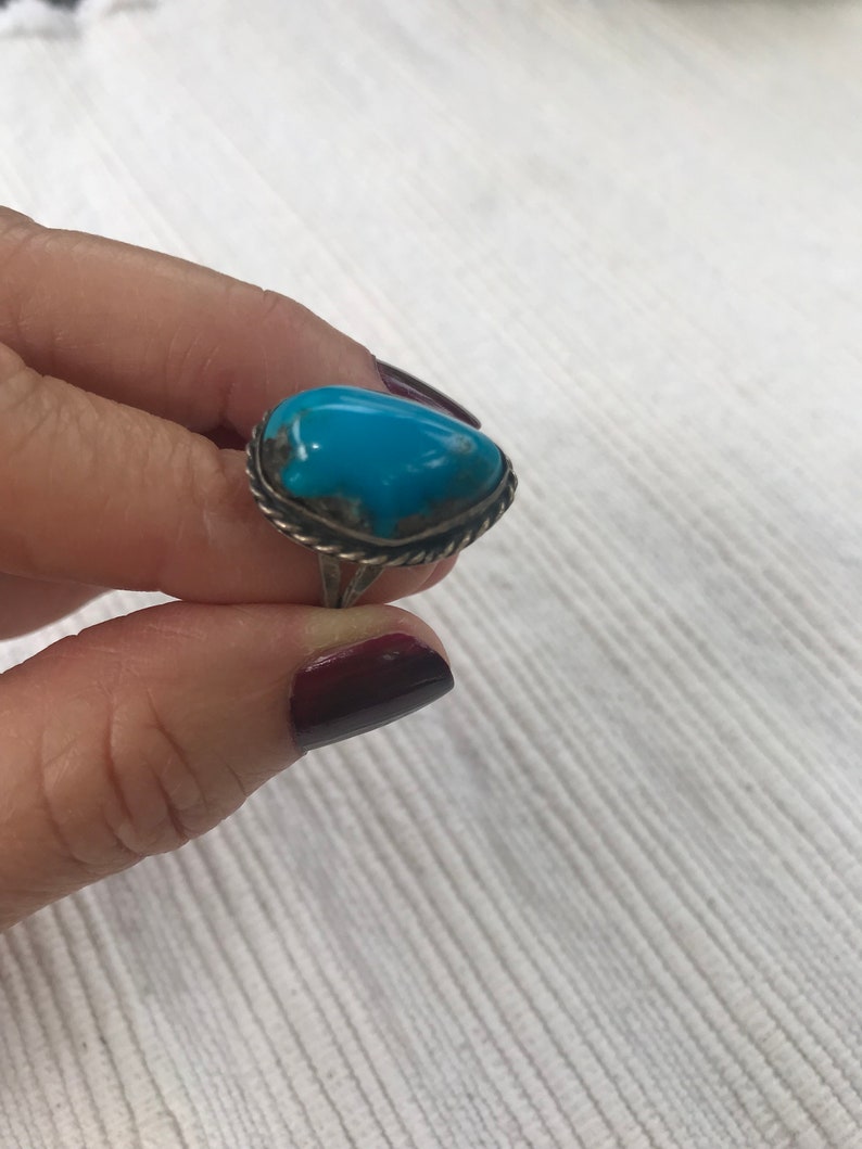 Vintage Blue Turquoise Silver size 6.5 ring, Vintage Silver turquoise ring, image 2