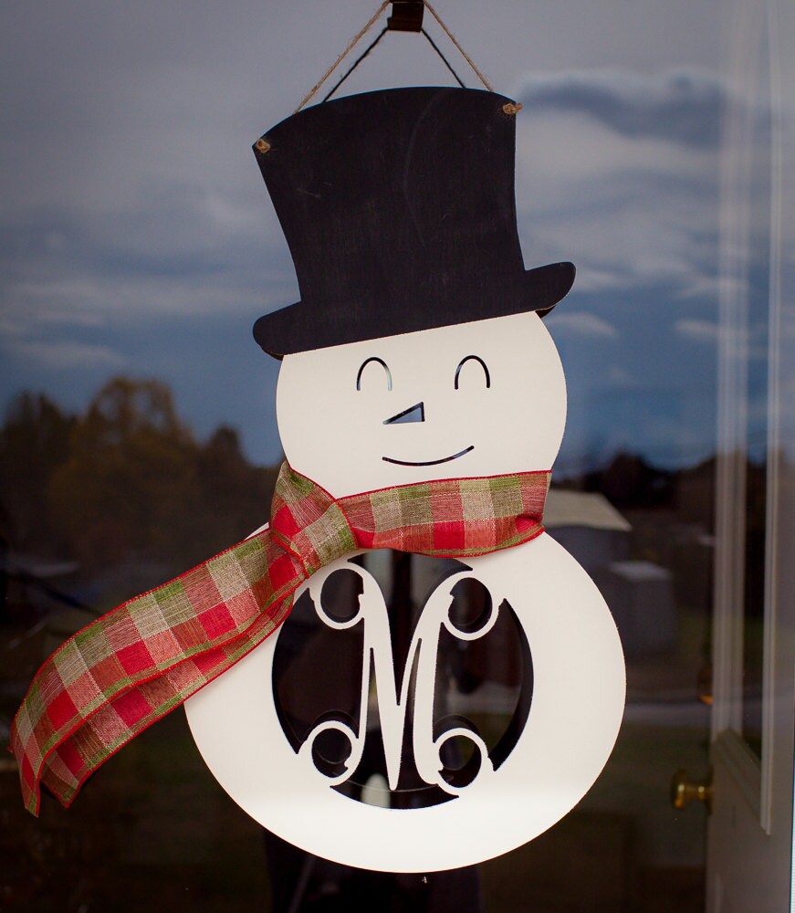 Door Hanger Snowman with Initial Personalized Door Hanger Etsy