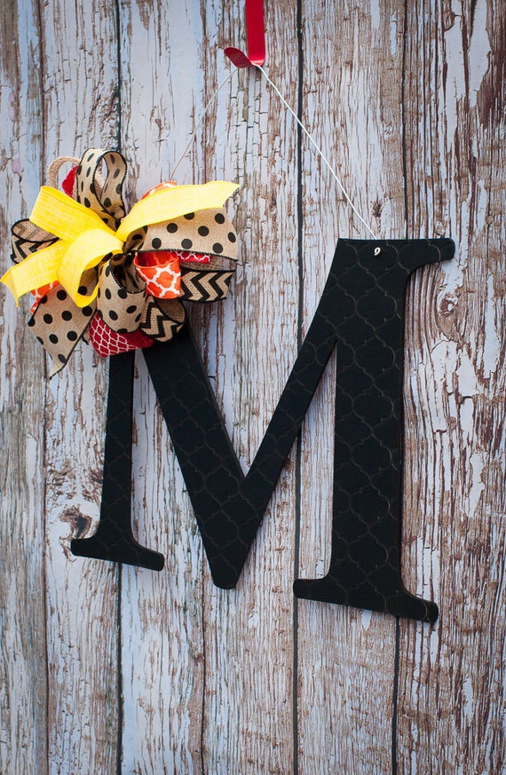Front Door Initial Front Door Monogram Initial Door Hanger Quatrefoil Monogram Initial Door Decor White Black Door Monogram