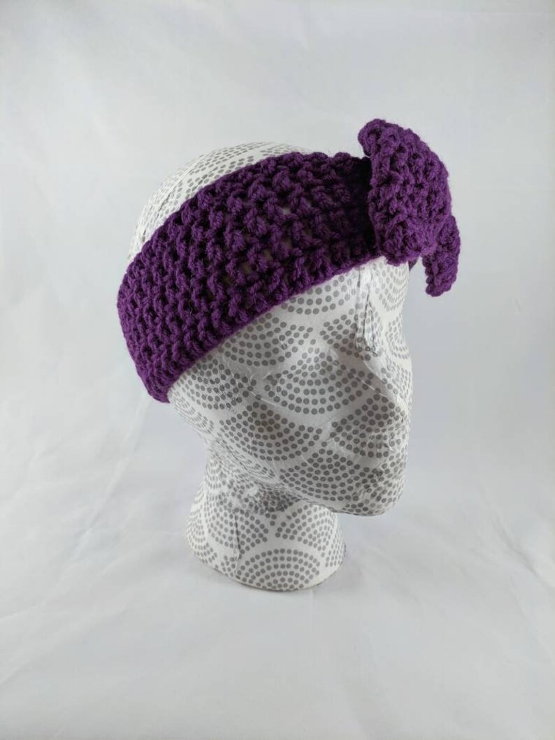 Girls Bow Earwarmer Children/'s Crocheted Headband Big Bow Headband Purple Bow Earwarmer