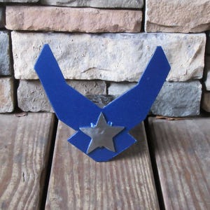 U.S. Air Force Truck Hitch Cover-Metallic Blue-Thick Steel-Welded Art-Military-Star-Scrap Metal Art-American-Wings
