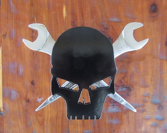Iron Workers Hitch Cover-Welded Art-Spud Wrench-Trucks-Trailer Hitch Covers-Black Skull