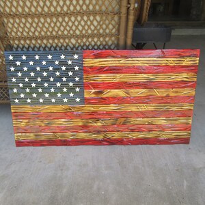 Welder Builds Wood American Flag-Distressed-My Store Is MetalDisorder-20 x 37-Red White & Blue-U.S.A