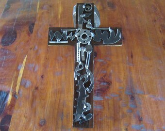 Welded Metal Cross With Wood Accent