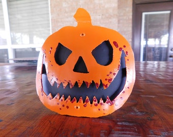 Evil Jack Pumpkin Hitch Cover-Creepy Jack O Lantern-Halloween Hitch Cover-Horror-Bloody Pumpkin-Scrap Metal-Welded Art