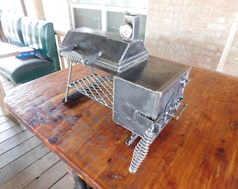 Reverse Flow Mini Smoker BBQ Pit Grill With Square Firebox- Fully Functional mini cooker-Tabletop Bar-B-Que Pit