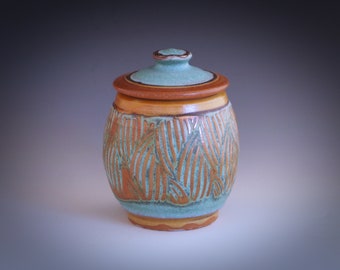 Memorial pet ceramic urns: Pottery cremation urn "Turquoise with pattern 35 cubic inches"