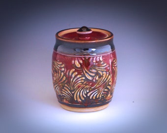 Memorial pet ceramic urns: Pottery cremation urn "Red pet urn 20 cubic inches"