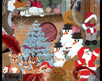 Nez Rouge et Santa kit Scrapbooking Digital Noël