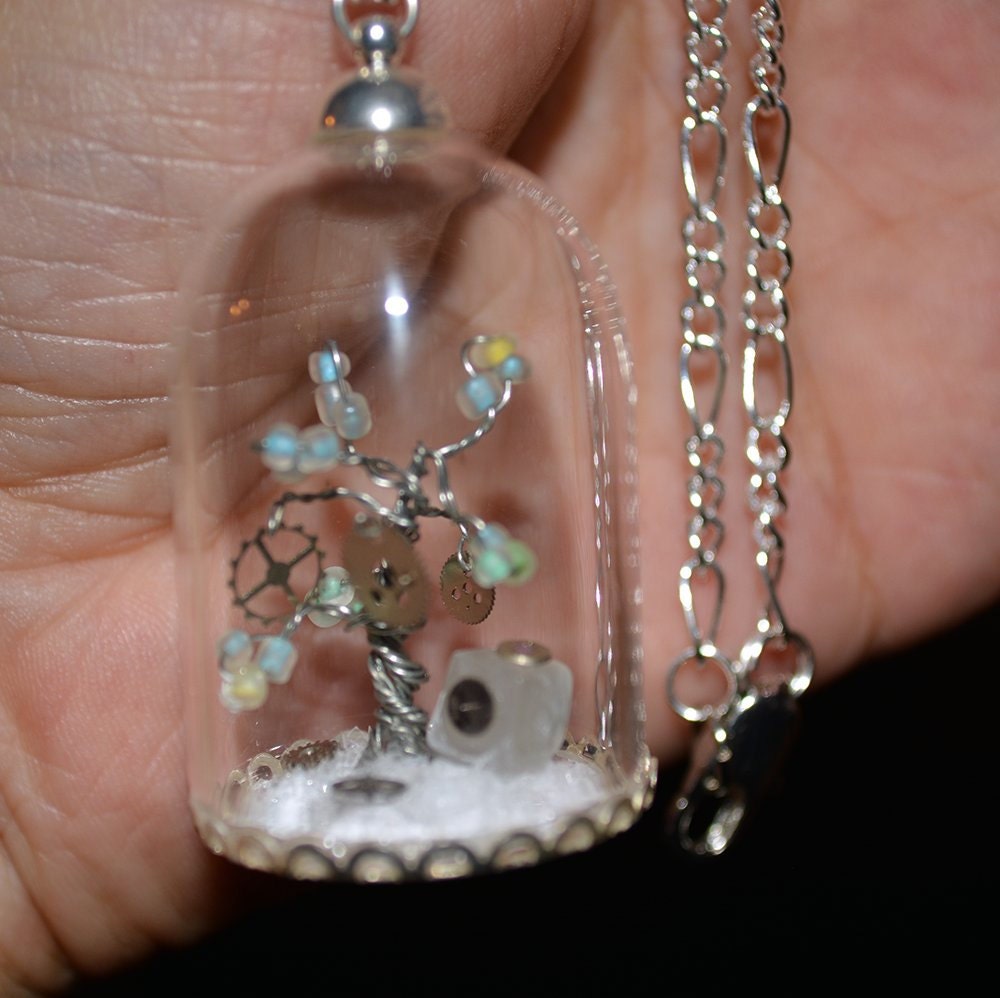 Glass ball pendant "Gears & Tree"