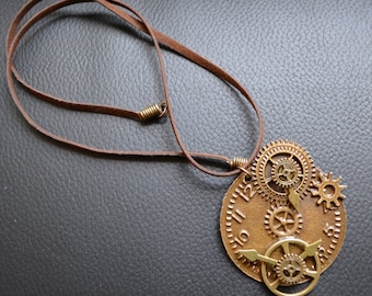 Steampunk metal suede necklace