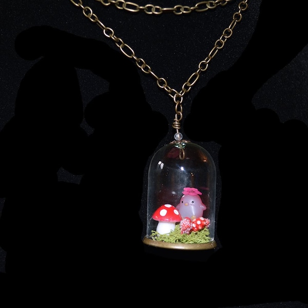 Collier Pendentif Globe Verre "Pingouin, Forêt Magique"