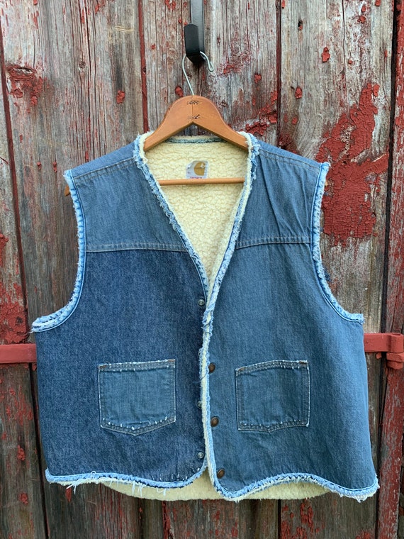 Vintage Carhartt Denim Sherpa Lined Vest