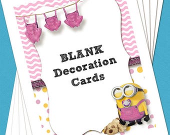 Digital Printable Pink Minion Baby Girl Shower Blank Printable Decoration Cards