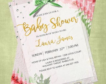 Rose Tea Party Baby Shower Invitation, Printable and Ordering Options