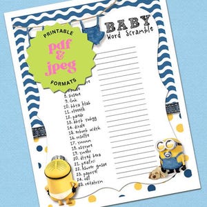Minion Blue Baby Shower WORD SCRAMBLE Game