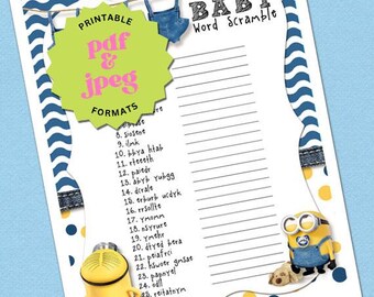 Minion Blue Baby Shower WORD SCRAMBLE Game