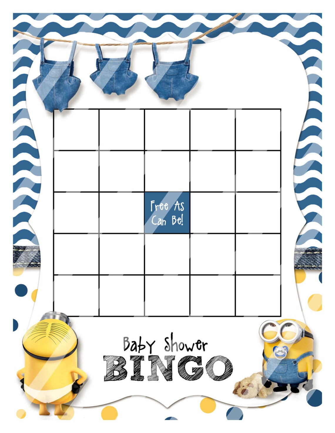 Minion Baby Shower Bingo Template - Etsy
