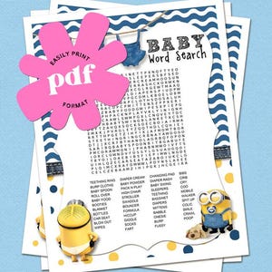 Minion Blue Baby Shower Word Search Game