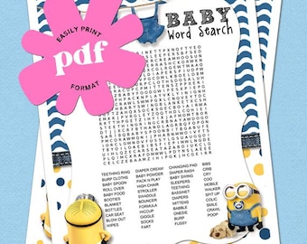 Minion Blue Baby Shower Word Search Game