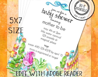 Trolls Baby Shower Invitations, Customize Yourself Instant Download in 5x7 Size