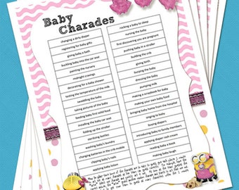 Digital Printable Pink Minion Baby Girl Shower Blank Printable Charades Game