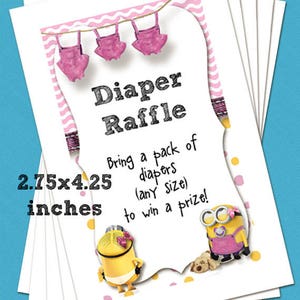 Digital Printable Pink Minion Baby Girl Shower Diaper Raffle